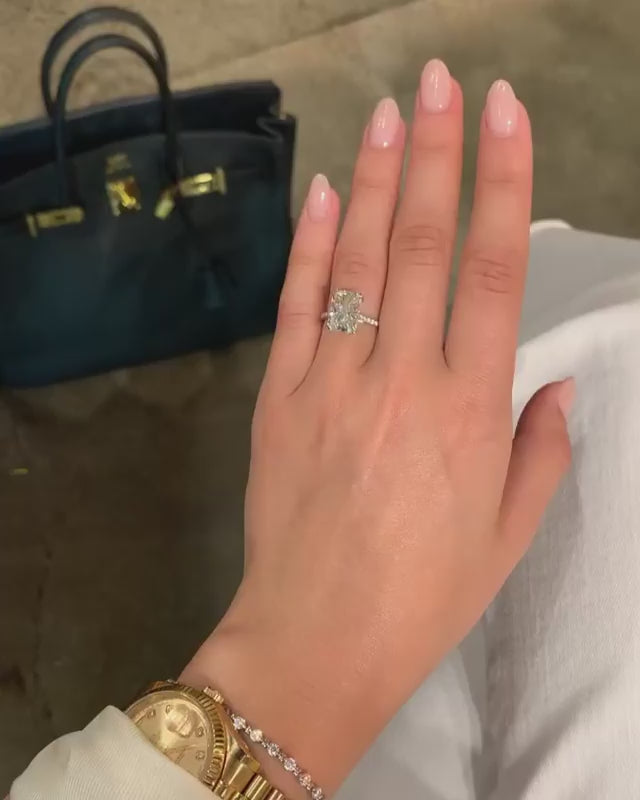 4.10 CT Radiant Hidden Halo & Pave Moissanite Engagement Ring